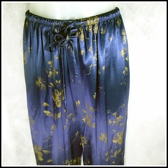 Satin Lounge Pants 40s Style Heavy Trousers Vintage Formal Pant Bluecore - Picture 2 of 11